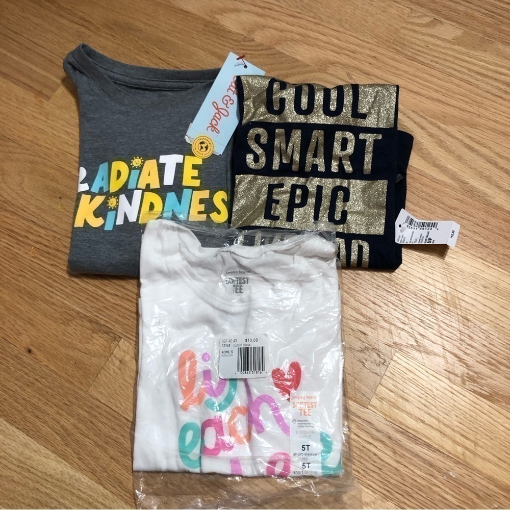 5T Girls T-shirt Bundle NEW Cat & Jack Jumping Beans Kindness Dad Lift